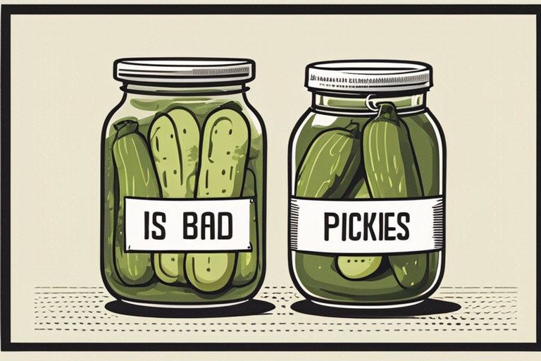 Illustration for: Is It Bad to Eat Expired Pickles? – Pickles are a popular and tasty addition to many dishes, providing a tangy and crunchy flavor that enhances the overall dining experience. However, like all foo