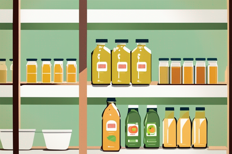 Illustration for: Is it Safe to Store Apple Juice Unrefrigerated, Unopened in the Pantry? – Apple juice is a popular and refreshing beverage enjoyed by many. Whether you buy it in individual servings or larger containers, it's essential to understand h