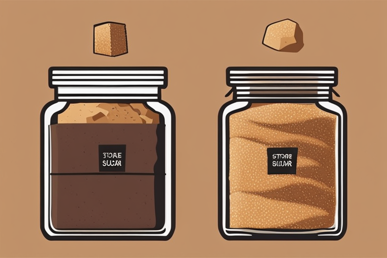 Illustration for: The Best Way to Store Brown Sugar to Prevent It from Hardening – Do you love using brown sugar in your baking and cooking but often find it frustrating when it hardens into a solid brick? Brown sugar is a staple ingredient in